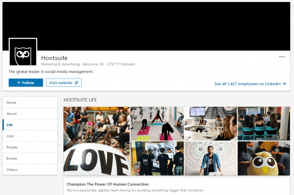 Hootsuite LinkedIn page